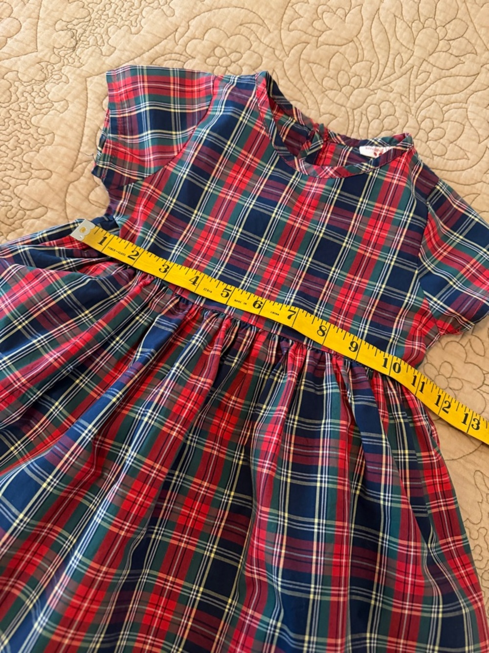 Smiling Button Girls Red & Green Plaid Short Sleeve Cotton Dress, Size 3T - Picture 7 of 10